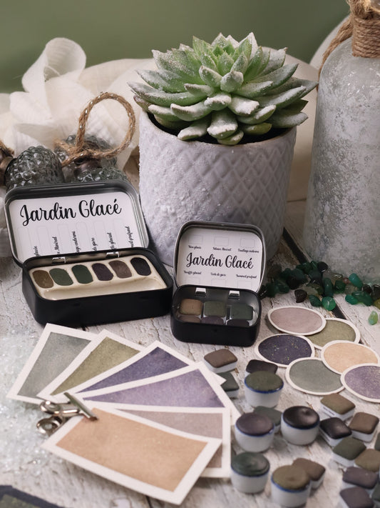 Jardin Glacé | 6 aquarelles à effet | Subtiles, lumineuses et givrées | Fait main