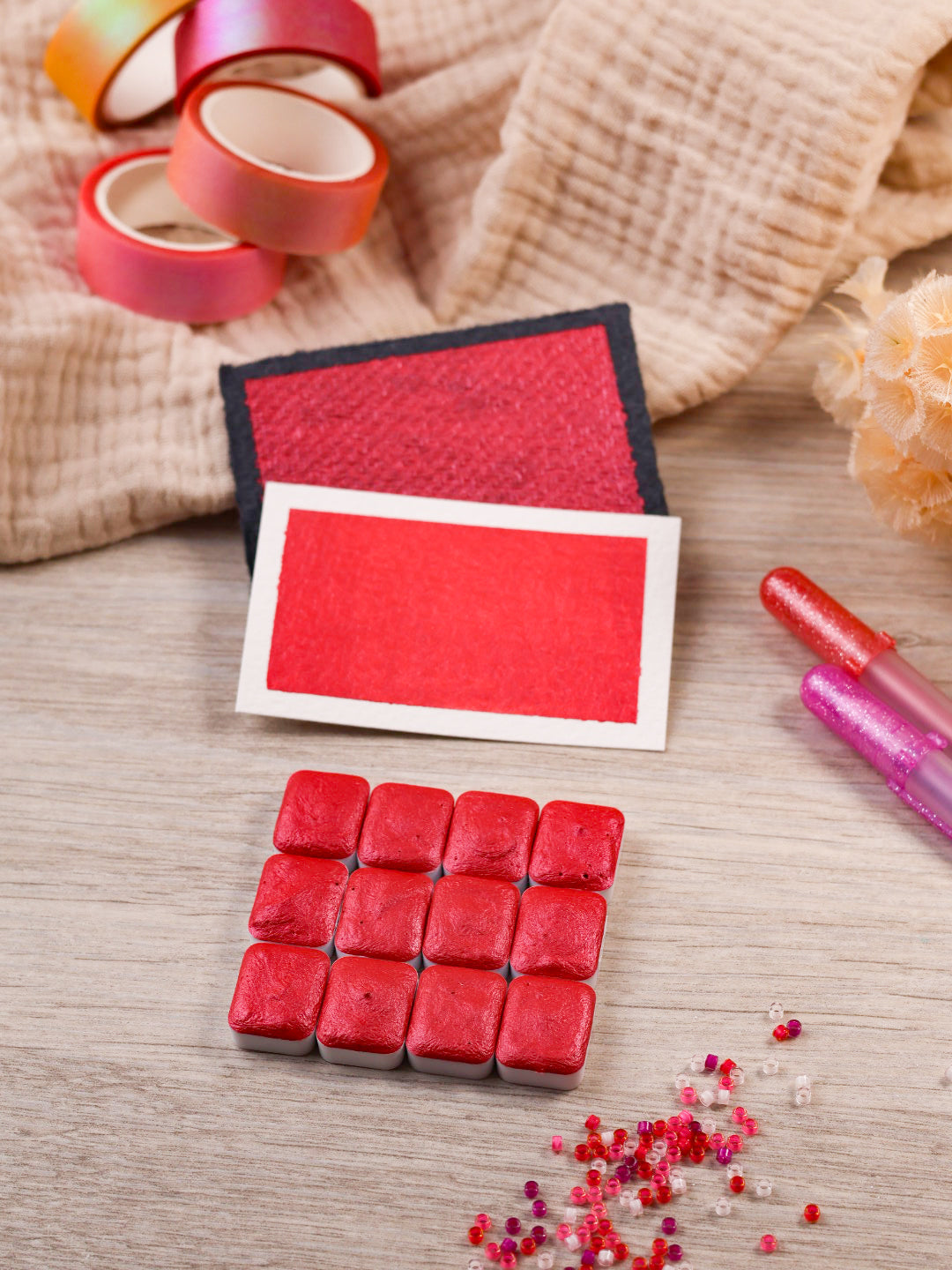 Vérone | Godet d’aquarelle métallisée | aquarelle rouge métallisée | peinture brillante | fabriquée à la main | cadeau artiste | quart godet