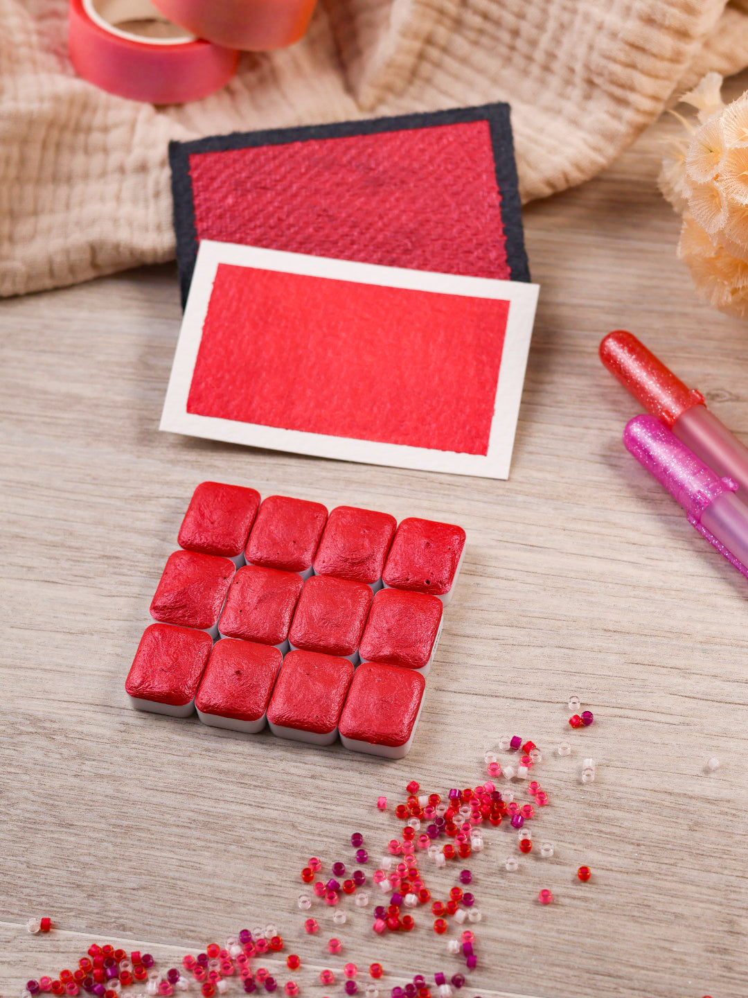 Vérone | Godet d’aquarelle métallisée | aquarelle rouge métallisée | peinture brillante | fabriquée à la main | cadeau artiste | quart godet