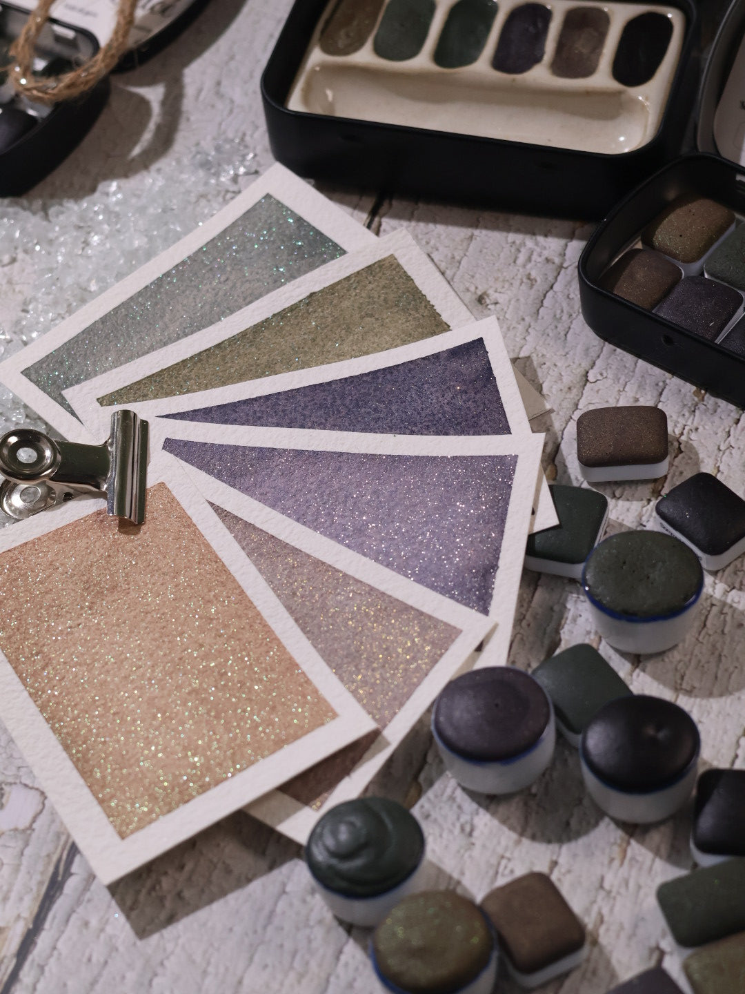 Jardin Glacé | 6 aquarelles à effet | Subtiles, lumineuses et givrées | Fait main