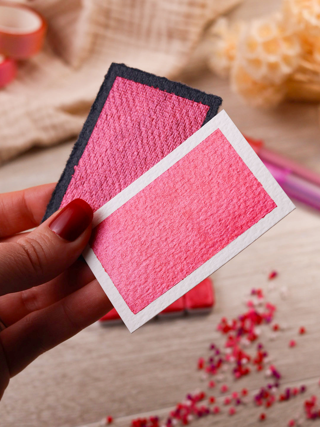 Vérone | Godet d’aquarelle métallisée | aquarelle rouge métallisée | peinture brillante | fabriquée à la main | cadeau artiste | quart godet