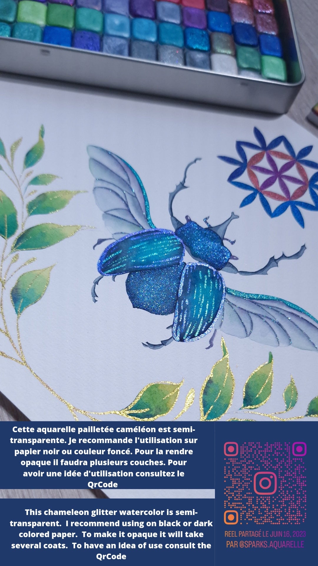 Papillon - Quart de godet aquarelle caméléon | aquarelle artisanales fabriquée à la main | peinture duochrome | peinture coloriage adulte