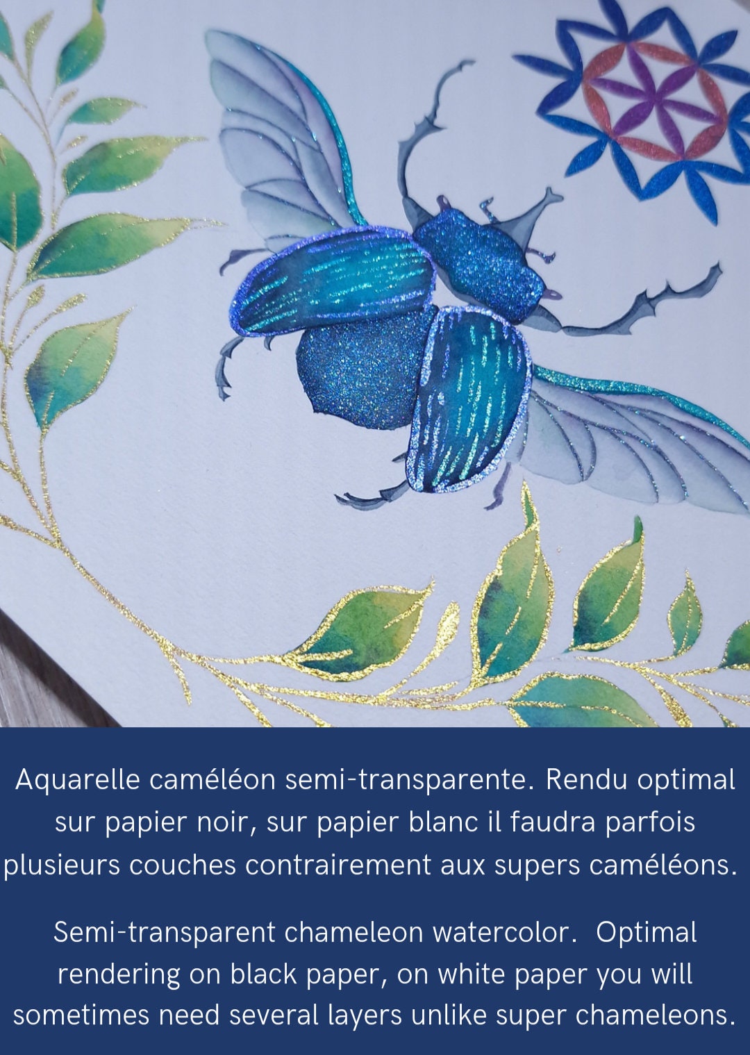 Scarabée - Quart de godet aquarelle pailletée semi-transparente caméléon | aquarelle fabriquée à la main | duochrome | peinture coloriage