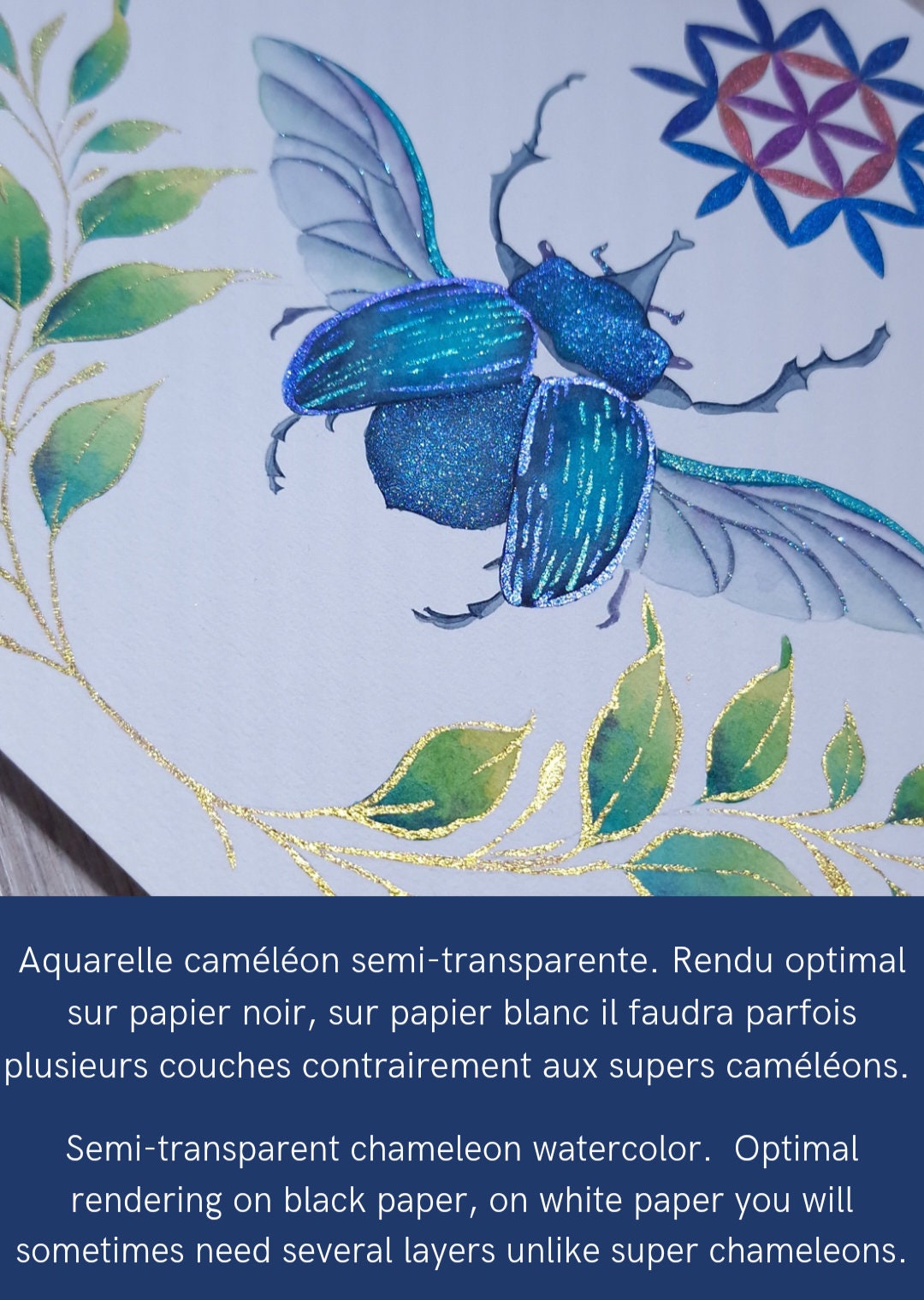 Paon - Quart de godet aquarelle caméléon | aquarelle artisanales fabriquée à la main | peinture duochrome | peinture pour coloriage adulte